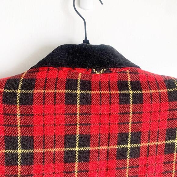 Saag Harbor Vintage Schoolboy Wool Blend Plaid Blazer Velvet Collar 16 Academia - Picture 12 of 13